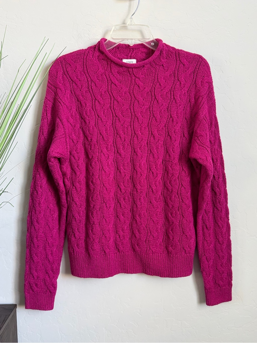 J.Crew Cable Knit Mock Neck Sweater NWT Violet Magenta Medium CP34